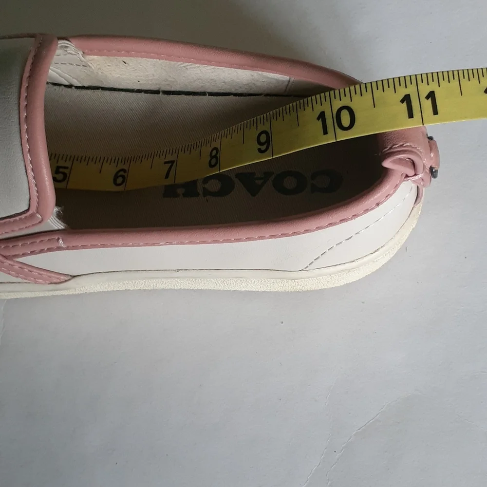 Coach White Leather Slip-On Flats with Pink Trim